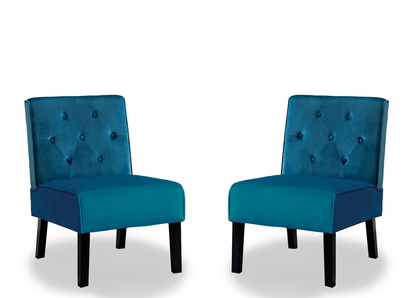 Reese 53    2Piece Living Room Armless Button Tufted Pattern Accent Chair With Velvet Fabric And Premium High Density Foam Cushion, Blue