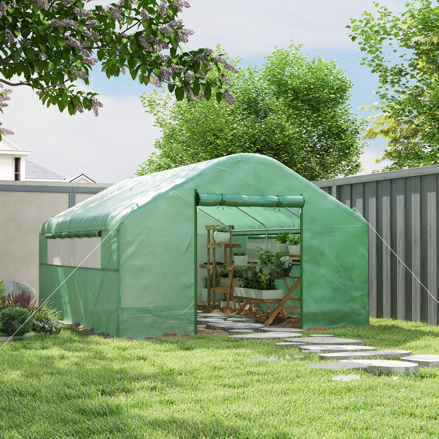 13' X 10' X 6.5' Tunnel Greenhouse Hoop House With Upgraded Galvanized Steel Frame And Large Windows, Green