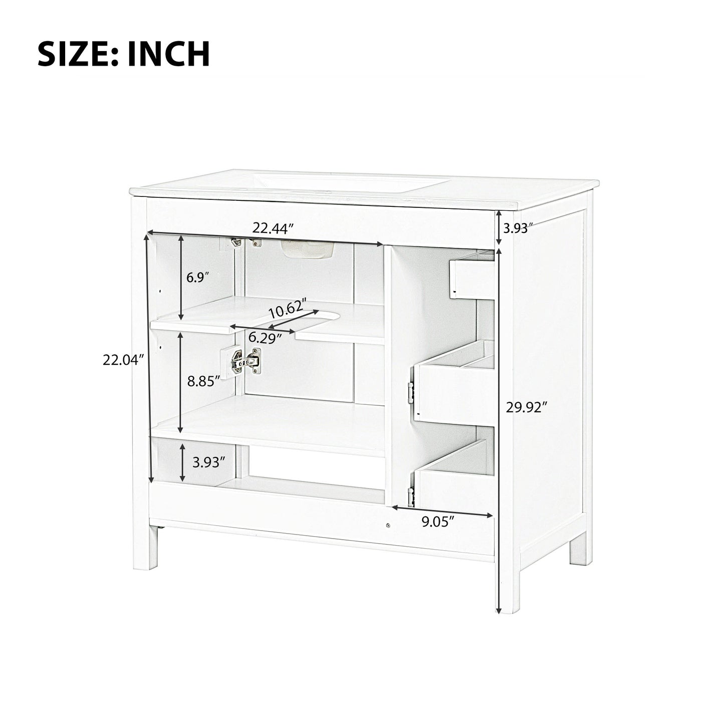 36  Bathroom Vanity With Sink Top, Bathroom Vanity Cabinet With Two Doors And Two Drawers, Solid Wood, Open Shelf, MDF Boards, Two Packages, White  Old Sku N725P245278K N725P364203K