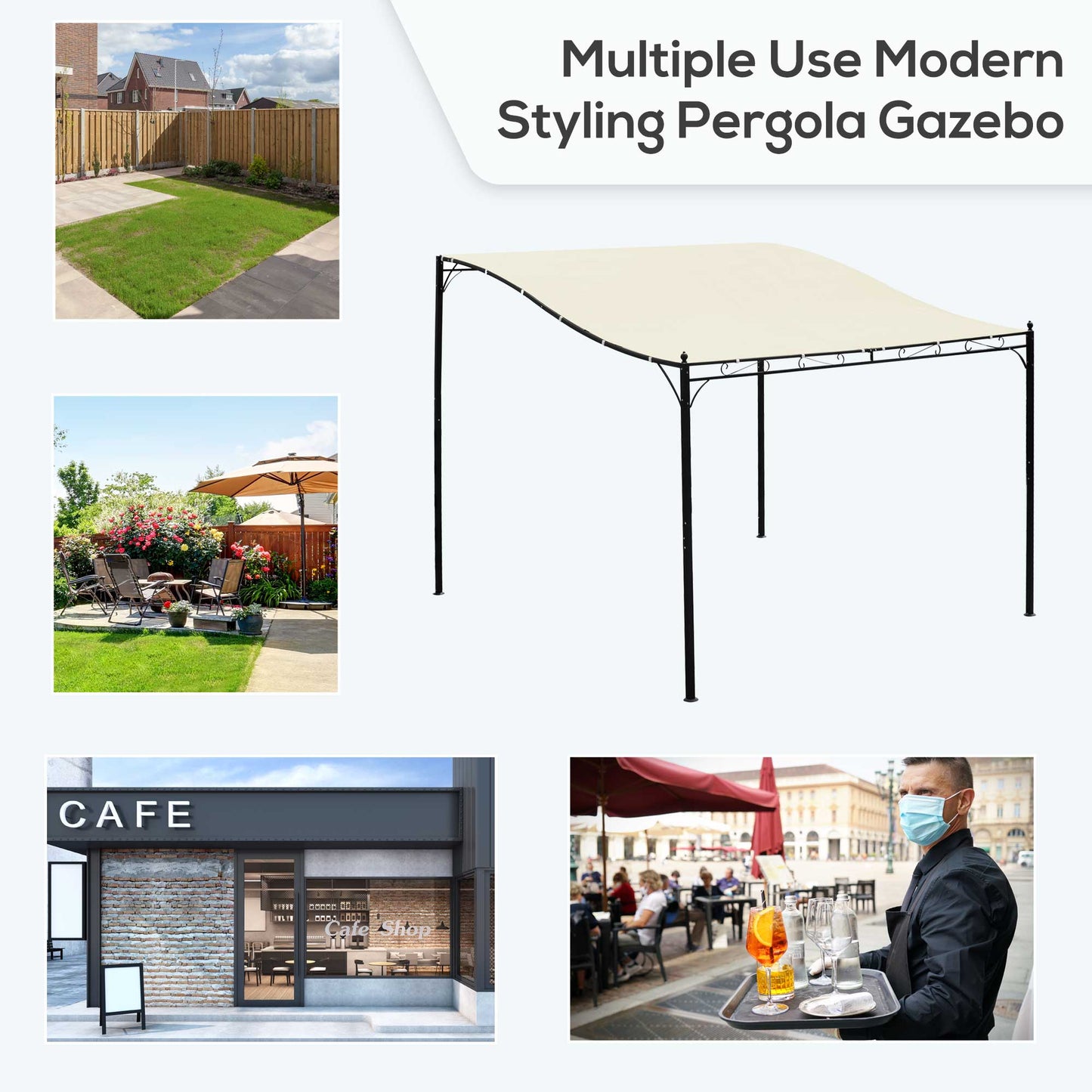 10' X 10' Steel Outdoor Pergola Gazebo, Patio Canopy With Weather-Resistant Fabric And Drainage Holes For Backyard, Deck, Garden, Cream White