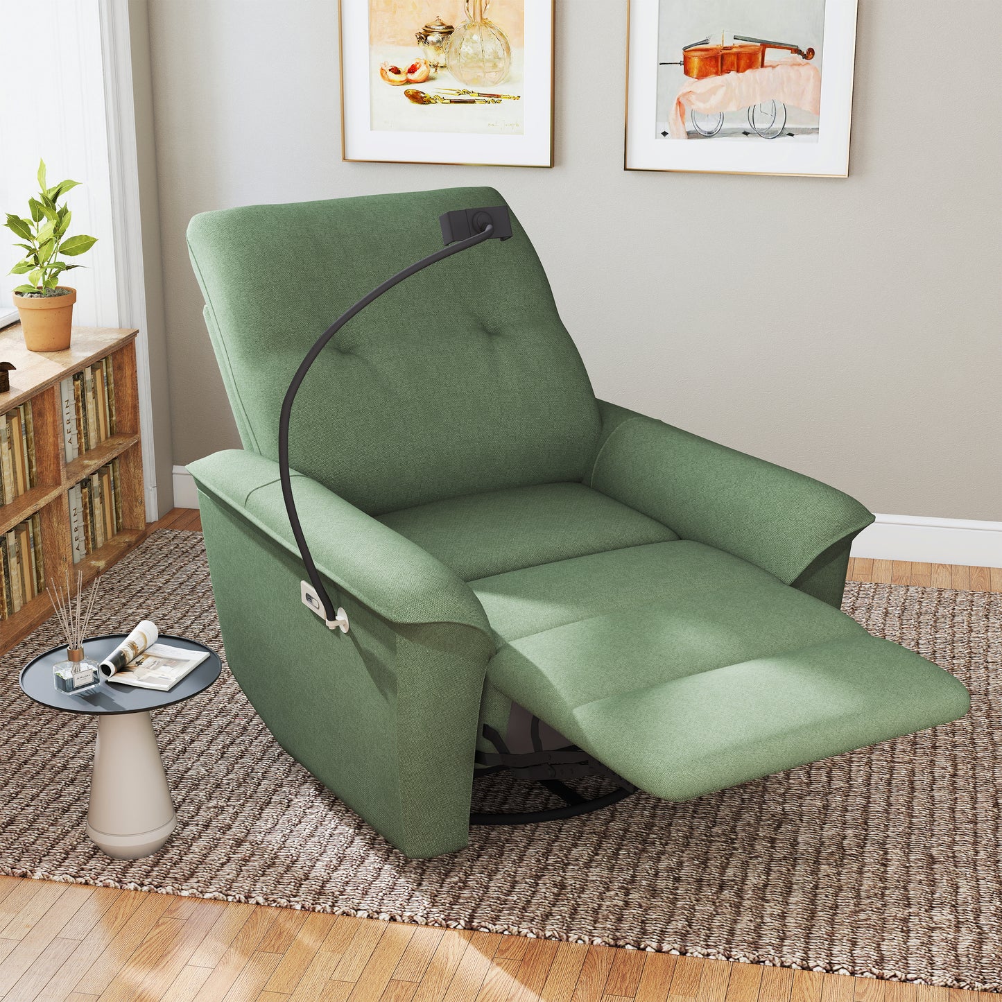 270 Power Swivel Rocker Recliner Chair W Phone Holder, Electric Glider Reclining Sofa With USB Ports, Power Swivel Glider, Rocking Chair Nursery Recliners For Living Room Bedroom Dark Green