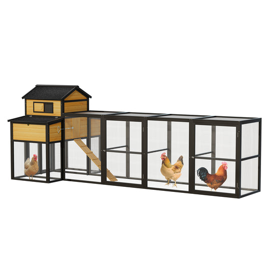 150 Black Large Wooden Chicken Coop Outdoor Hen House With Run And Nesting Boxes, Pull-Out Tray, Sliding Door, Predator-Proof Wire Mesh For 4-6 Chicken