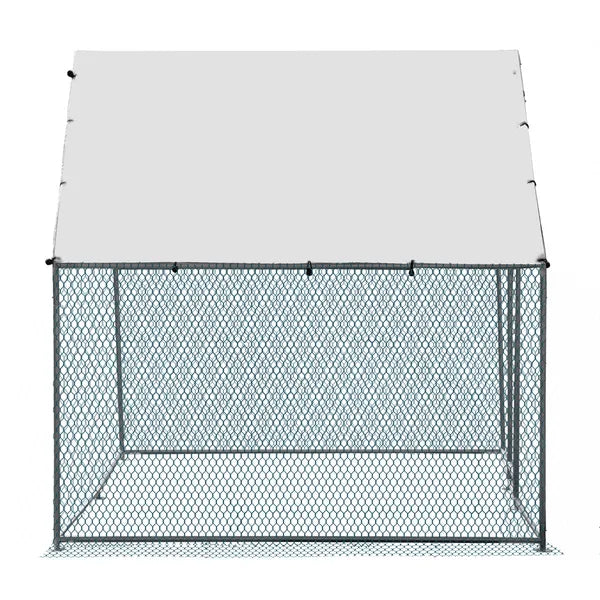 2X2X2m&6.5x6.5x6.5ft Silver Chicken Coop With Pointed Roof, 180g PE Rain Cloth, Metal Chicken And Rabbit Cage