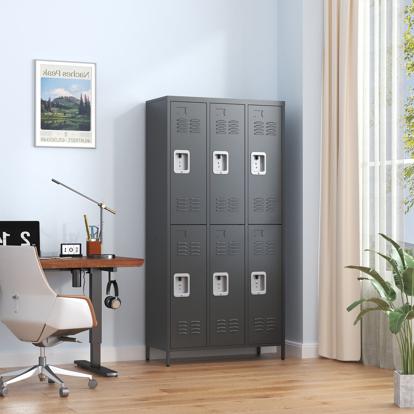 6 Door 72 H Metal Lockers With Lock For Employees,Storage Locker Cabinet For Home Gym Office School Garage,BLACK