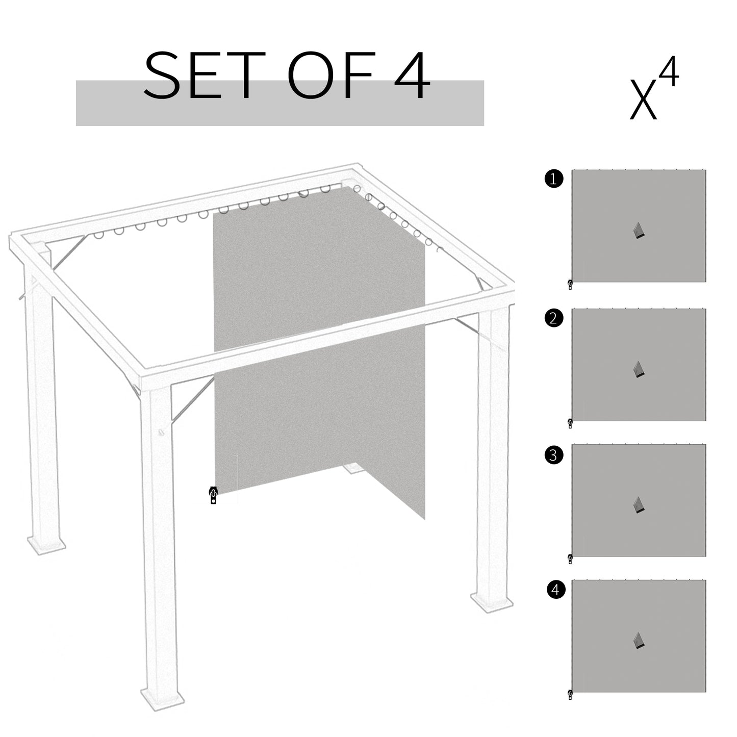 9.84' X 9.84' Gazebo Sidewall Set With Hooks/C-Rings, Gray