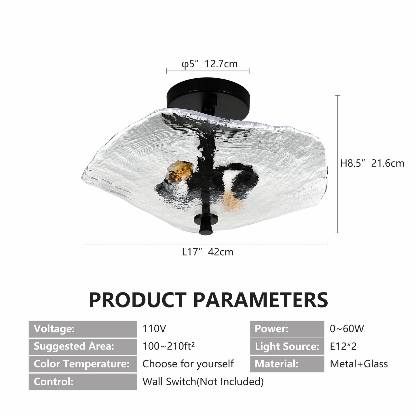 Ceiling Light Fixtures Flush Mount Indoor Outdoor Ceiling Light With Water Ripple Glass Shade For Hallway Kitchen Bedroom Porch Living Room Black