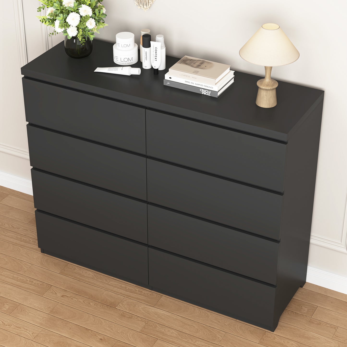 8 Drawers Dresser For Bedroom, Wood Bedroom Dresser Modern Drawer Chest, 8 Chest Of Drawer, Tall Dresser For Closet, Dressers Organizer For Living Room, Closet,Black
