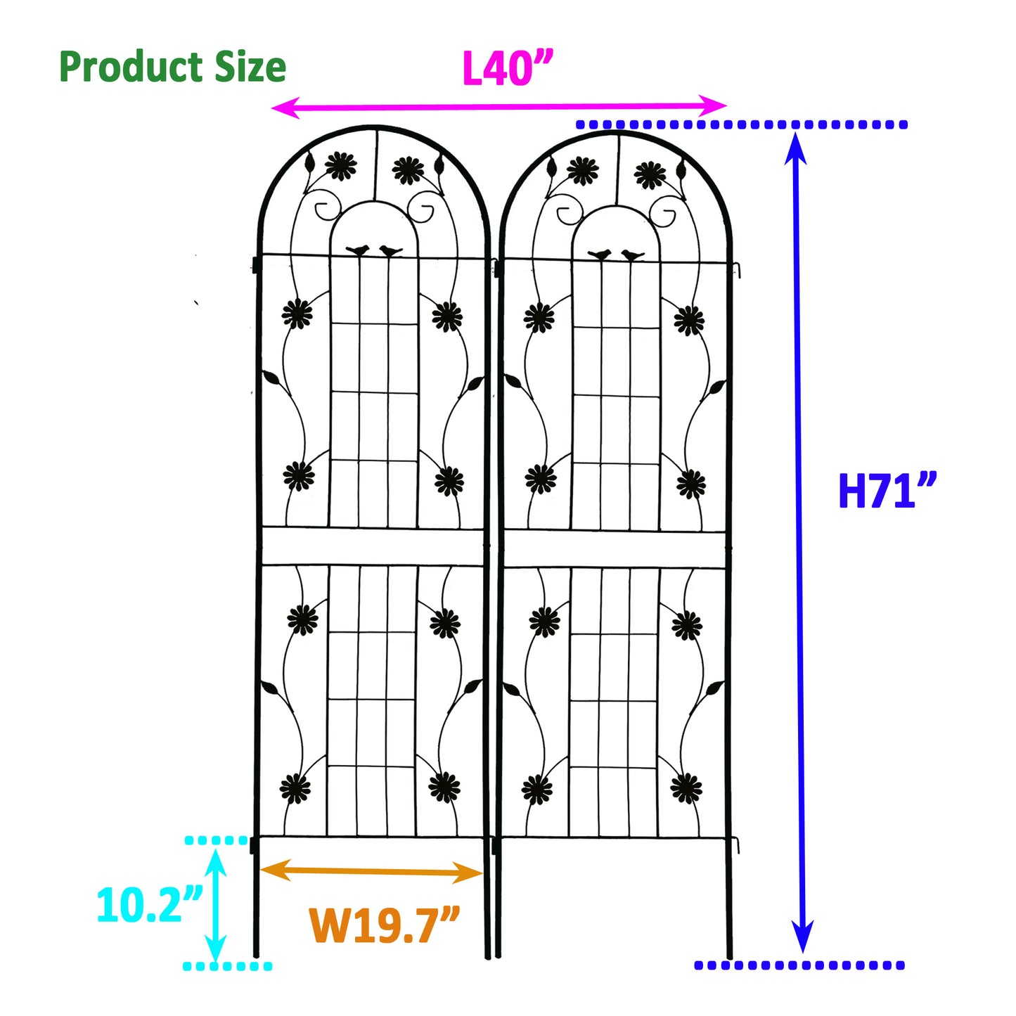 2 Pack Metal Garden Trellis 71  X 19.7  Rustproof Trellis For Climbing Plants Outdoor Flower Support Black