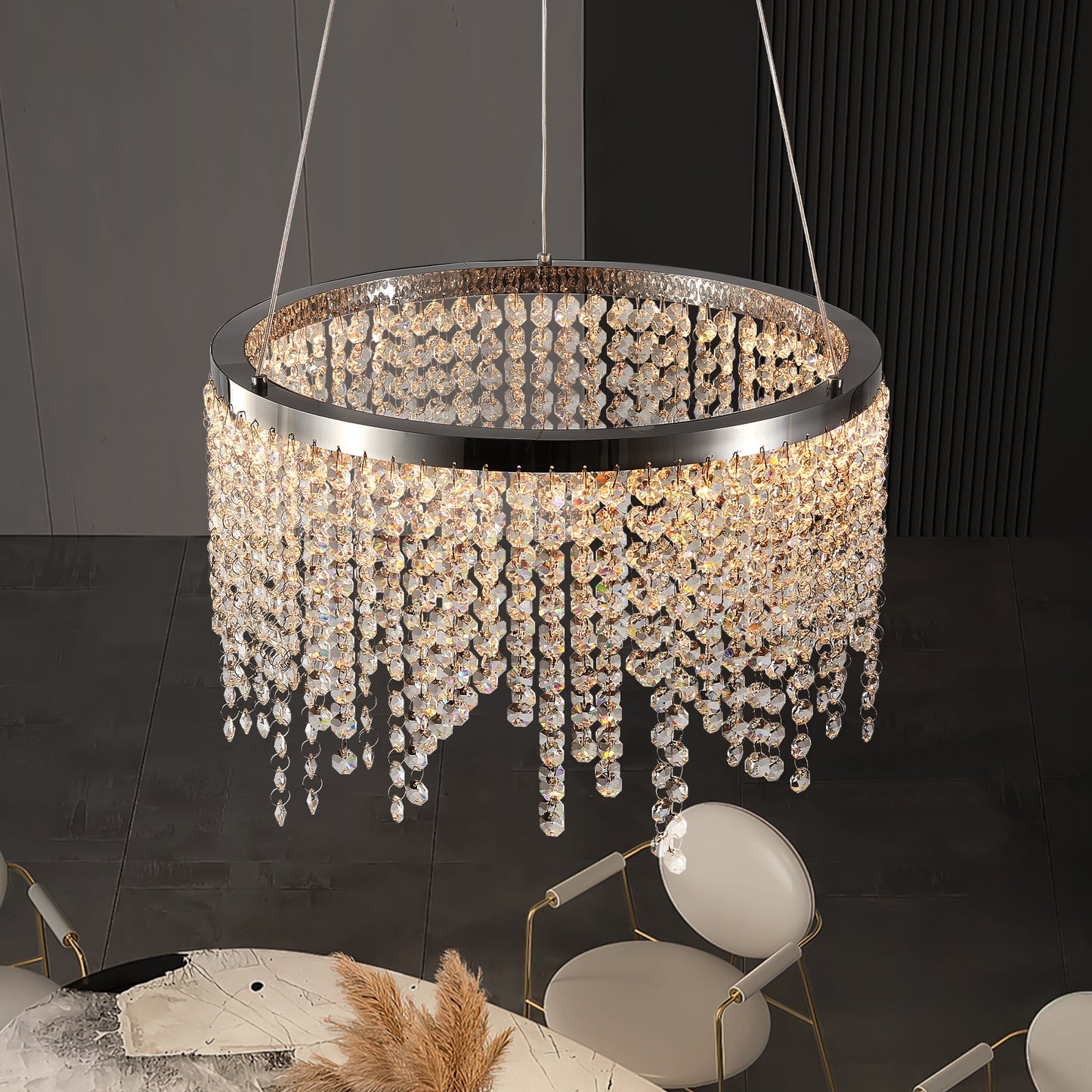 16-inch Luxury Crystal LED Chandelier - Adjustable Height And Color Temperature 3000K-6000K - Modern Chandelier For Living Room, Dining Room And Bedroom
