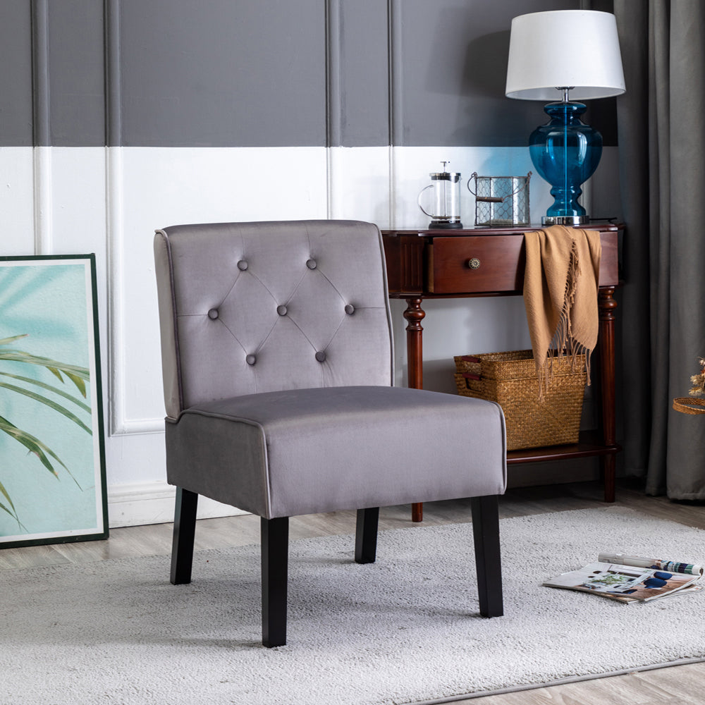 Reese 53    2Piece Living Room Armless Button Tufted Pattern Accent Chair With Velvet Fabric And Premium High Density Foam Cushion, Grey