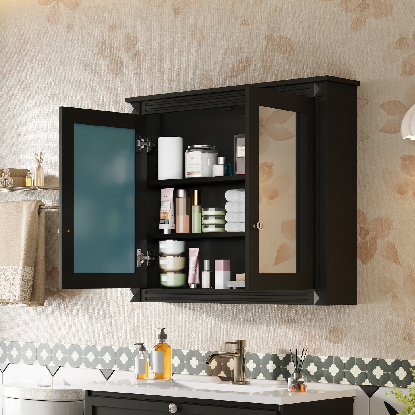 36   X 28   Medicine Cabinet, Wall Mounted Bathroom Storage Cabinet, Modern Bathroom Wall Cabinet With 2 Mirrors, Medicine Cabinet, Mirror Cabinet With 2 Adjustable Shelves