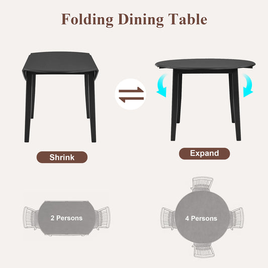Extendable Round Dining Table For 2 4 People Folding Wood Dining Table With Adjustable Size, Space-Saving Design For Small Apartments And Dining Areas - BLACK