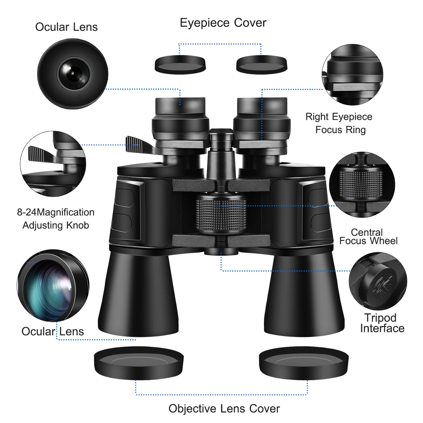 1Pc Portable Zoom Binoculars With FMC Lens Low Light Night Vision For Bird Watching Hunting Sports Events Concerts Adults Kids