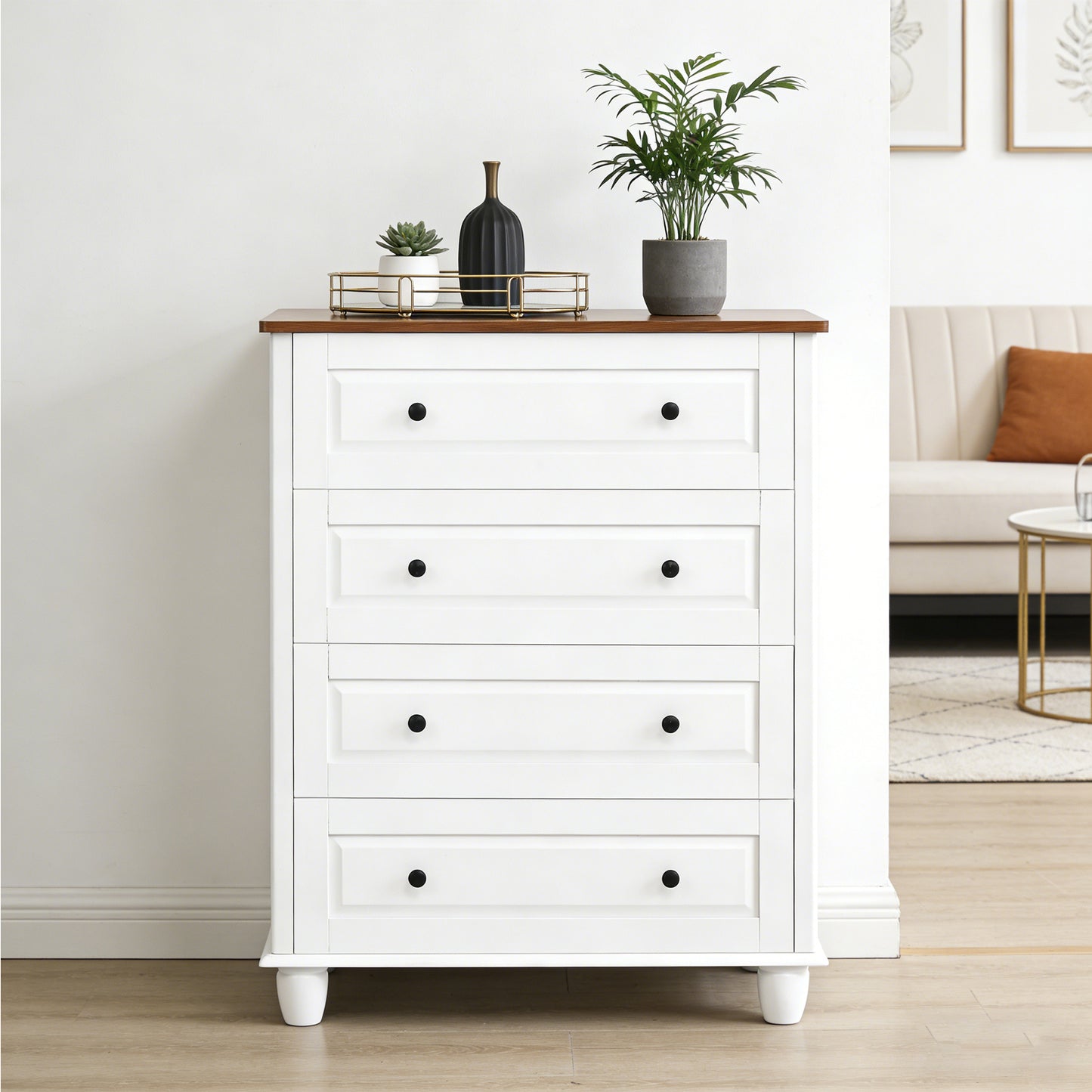 Modern Dresser With 4 Drawers Painting Crafts Cabinet 36.7in Height 4 Chest Of Drawers Solid Wood Closet Organizers And Storage Cabinet For Bedroom Living Room Hallway White