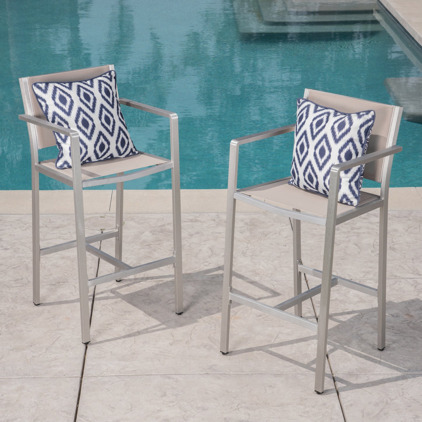 29.50  Barstools With Silver Rust Proof Aluminum Frame, Grey Mesh, Set Of 2