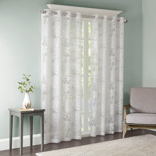 Palm Leaf Burnout Window Sheer White 50x84