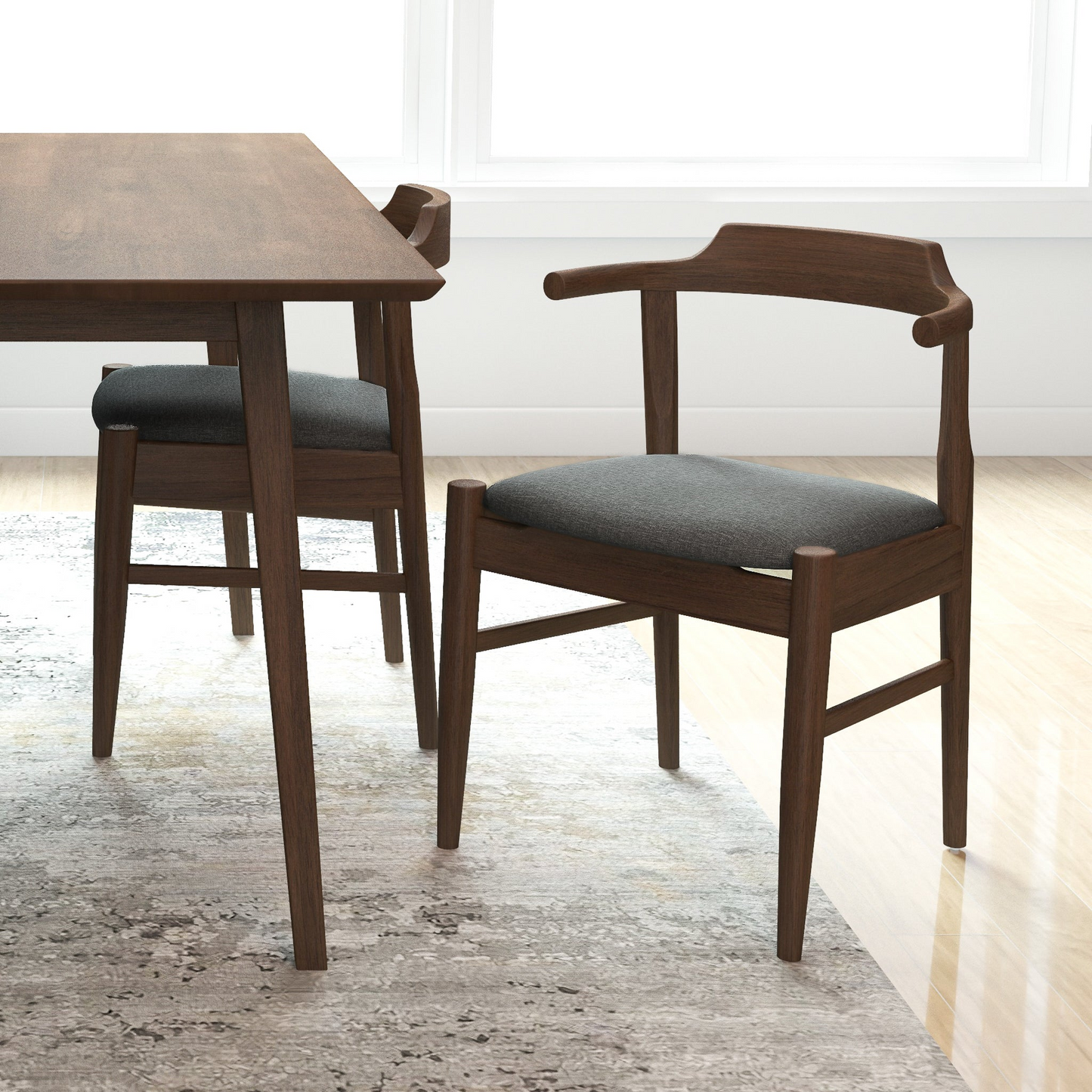 Mid-Century Modern Gray Fabric Dining Chair With Solid Wood Frame 18.50   L X 22.50   W X 28.00   H Farmhouse Kitchen Side Chairs With Foot Pegs   Set Of 2