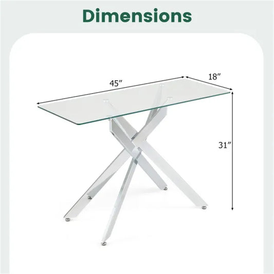45 Inch Tempered Glass Entryway Table, Silver Chrome Metal Console Table With Adjustable Feet For Home Decor