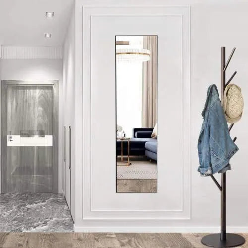 Floor Standing Mirror, Wall Mirror With Stand Aluminum Alloy Thin Frame,21'X64',Black-rect