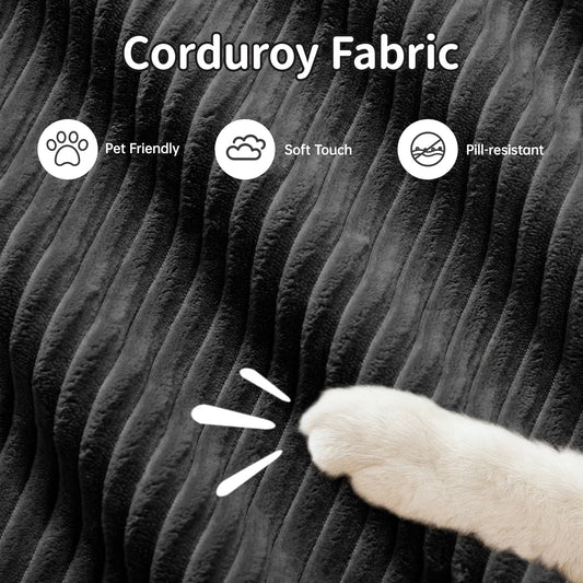L-shaped Modular Sofa No Assembly Ergonomic Design Pet-friendly LuxuryCorduroy Fabric Fabric Extra-wide Curved Armrests 32D High-resilience Sponge For Living Rooms Bedroom ,Black
