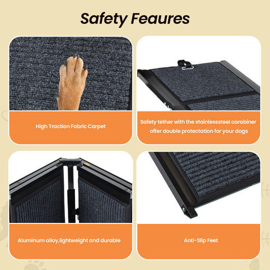 Folding Dog Ramp For Cars, 63  Long & 17.3  Wide Portable Dog Ramps For Large Dogs With Non-Slip Rug Surface Dog Car Ramp For SUV Car & Truck, Supports Up To 250 Lbs