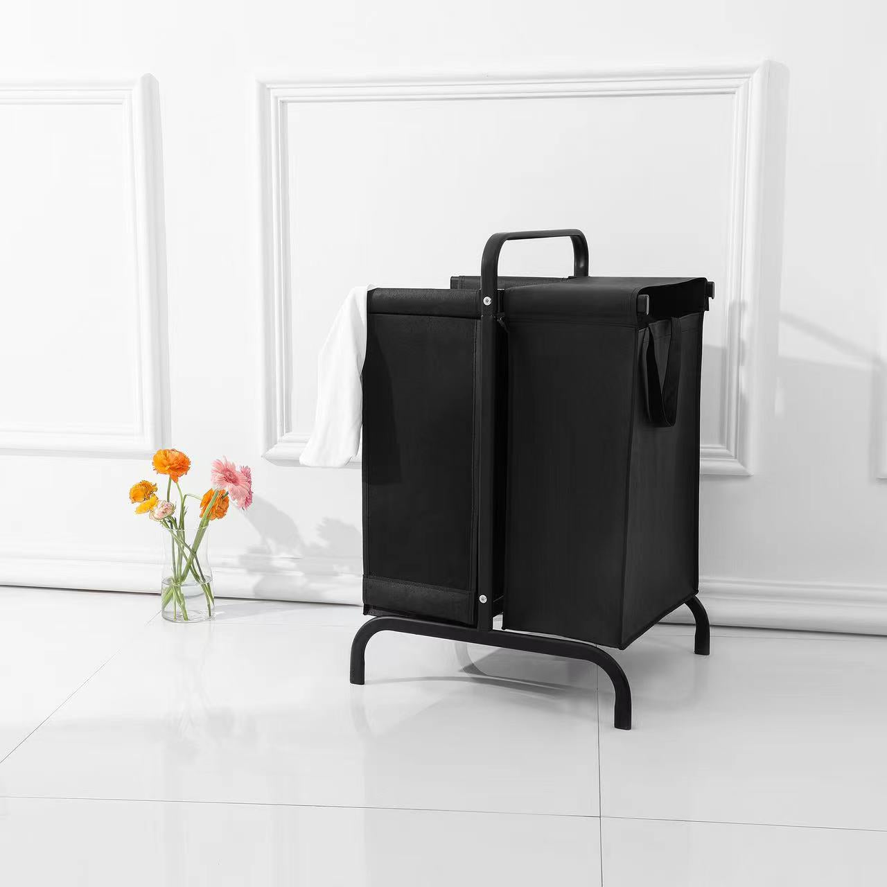 2-Tier Laundry Hamper 110L Large Oxford Clothes Basket Sorter With, Lid And Sorting Cards For Clothes & Toys Storage,Black