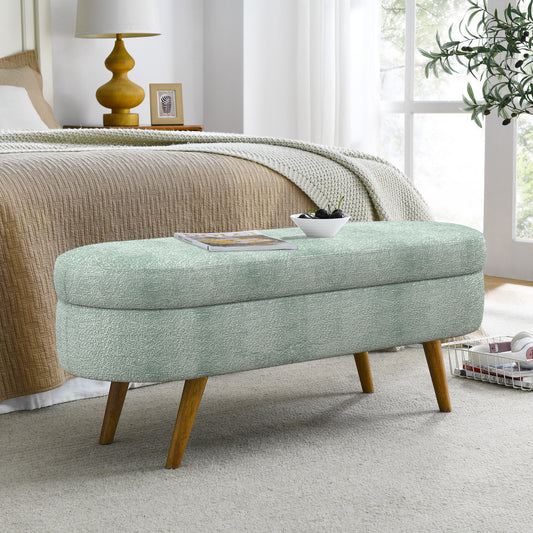 Ottoman Oval Storage Bench,Rubber Wood Legs, Gray 43.5x16x16 Cyan