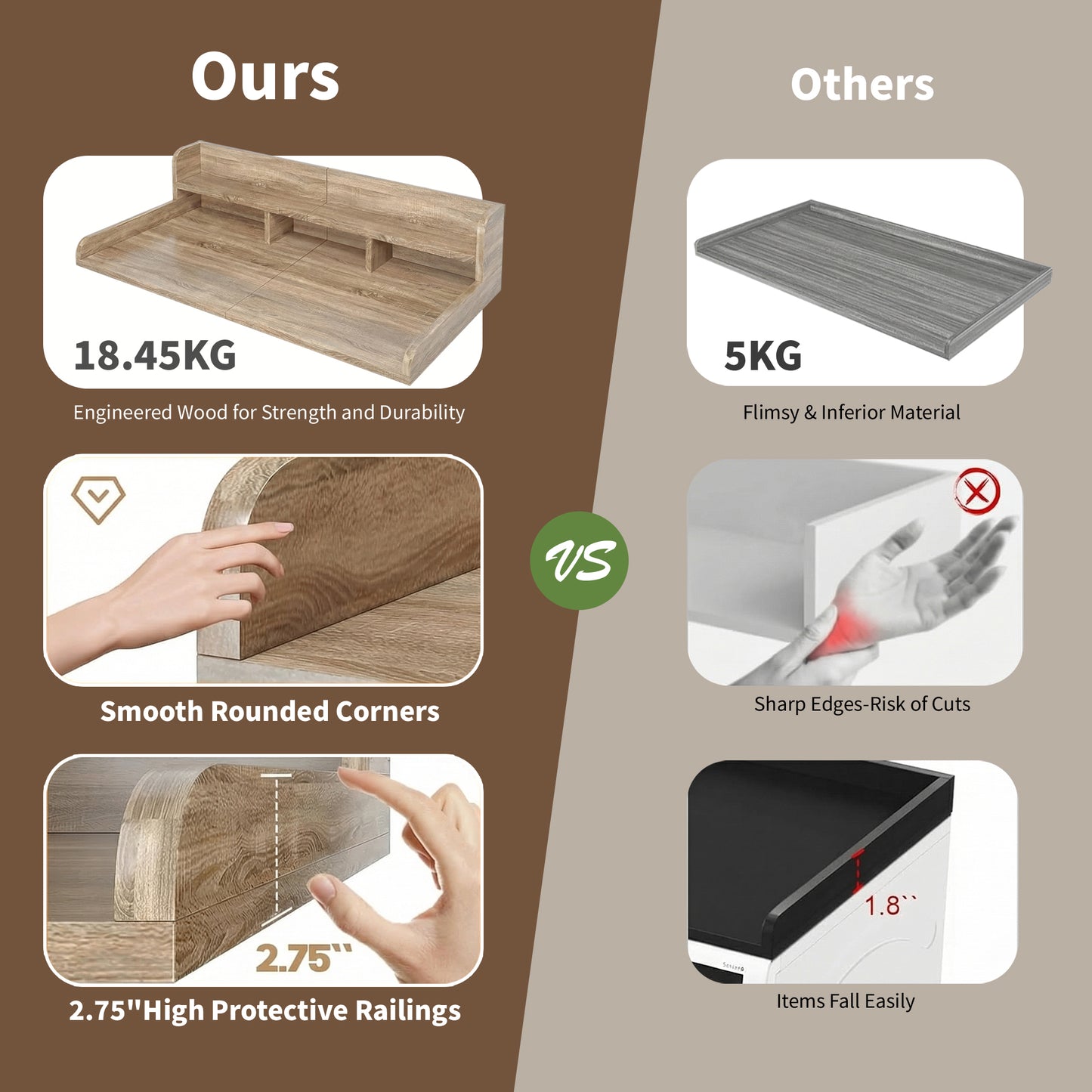 Washer Dryer Countertop With Non-slip Pads, Laundry Wood Shelf Topper With Edge, 54 Width X 27.5 Depth Double Layer Organizer For Washer And Dryer Laundry Hamper Counter Storage Sandy Brown Color