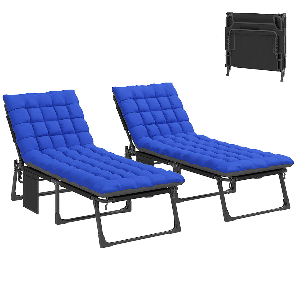 Folding Chaise Lounge Chair Outdoor Tanning Chair Set Of 2 With 5Position Backrest, Cushions, Side Pocket Five-position Adjustable Backrest