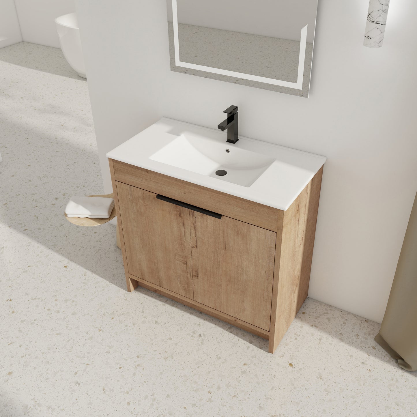 36  Freestanding Bathroom Vanity With White Ceramic Sink & 2 Soft-Close Cabinet Doors   KD-PACKING ,BVB02436IMO-F-BL9090B