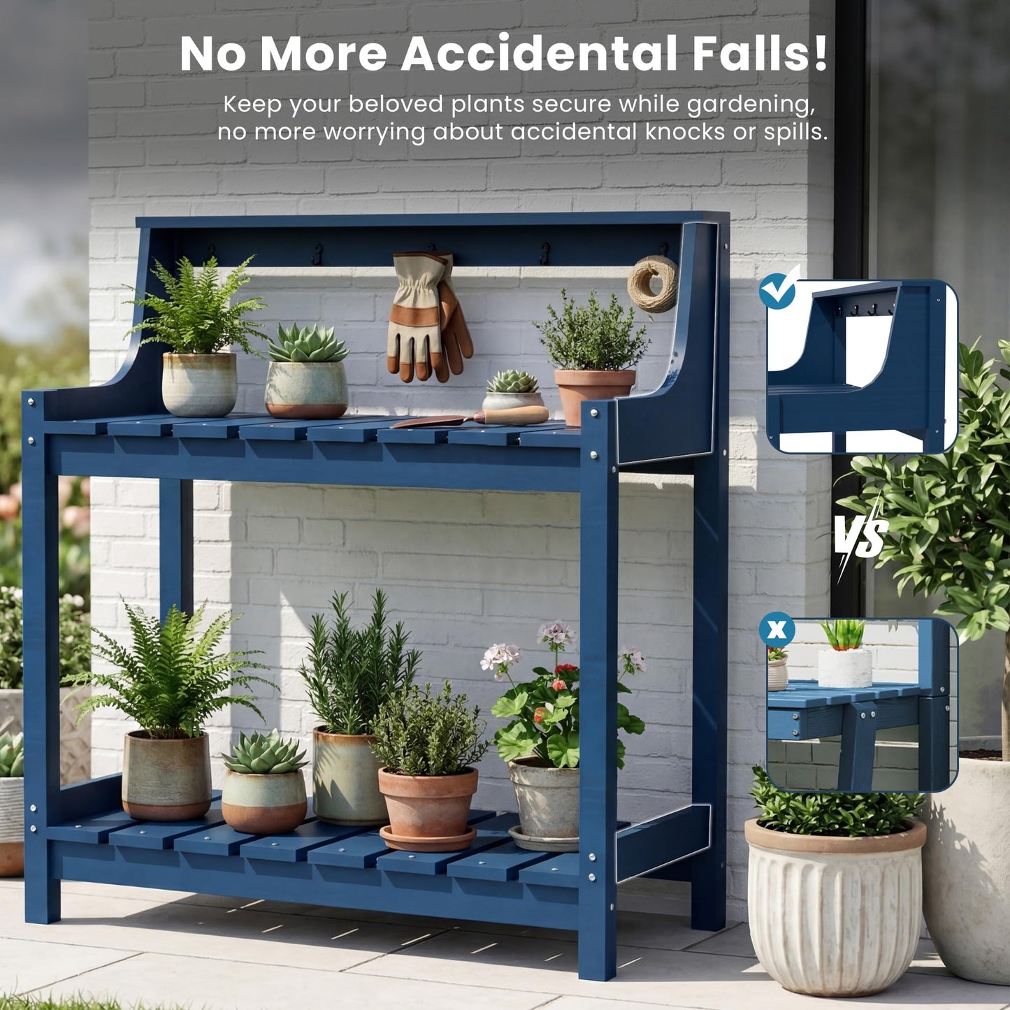 Potting Benches For Outside, HDPE Garden Potting Table All Weather, Outdoor Potting Table With Storage For Patio, Backyard, Garden, Blue