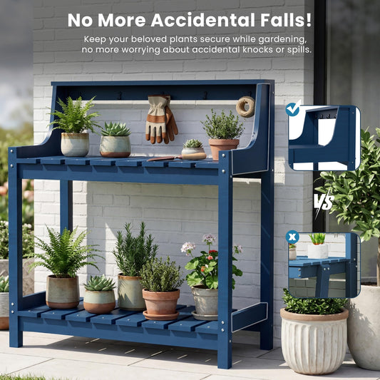 Potting Benches For Outside, HDPE Garden Potting Table All Weather, Outdoor Potting Table With Storage For Patio, Backyard, Garden, Blue
