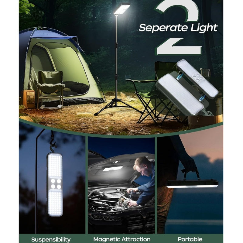10 0 0 0lm Dimmable Rechargeable Work Light, 15000mAh Detachable Camping Work Light 72   Telescopic With 2 Separate Lights, 2 Charge Ways Type C & Solar Powered