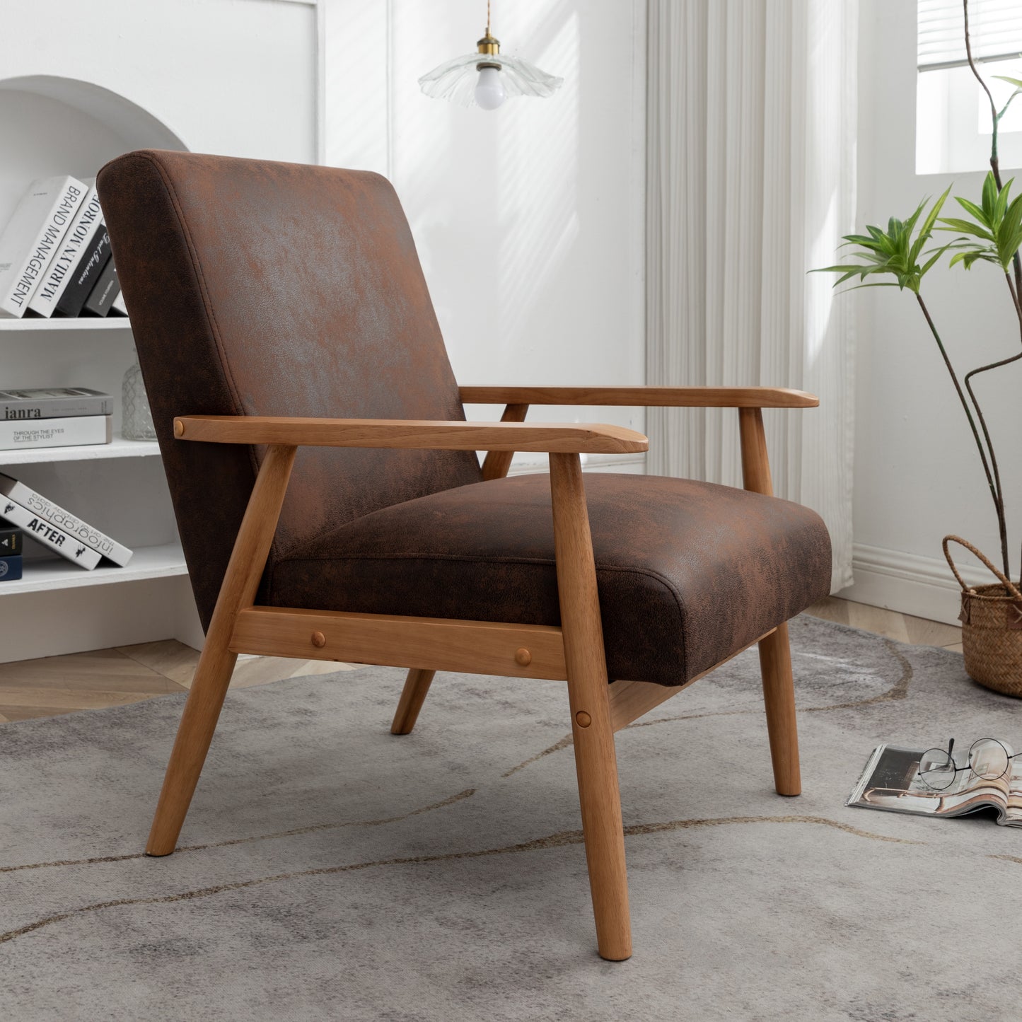 25.38     Wide Classic Mid-Century Modern Arm Chair, Brown
