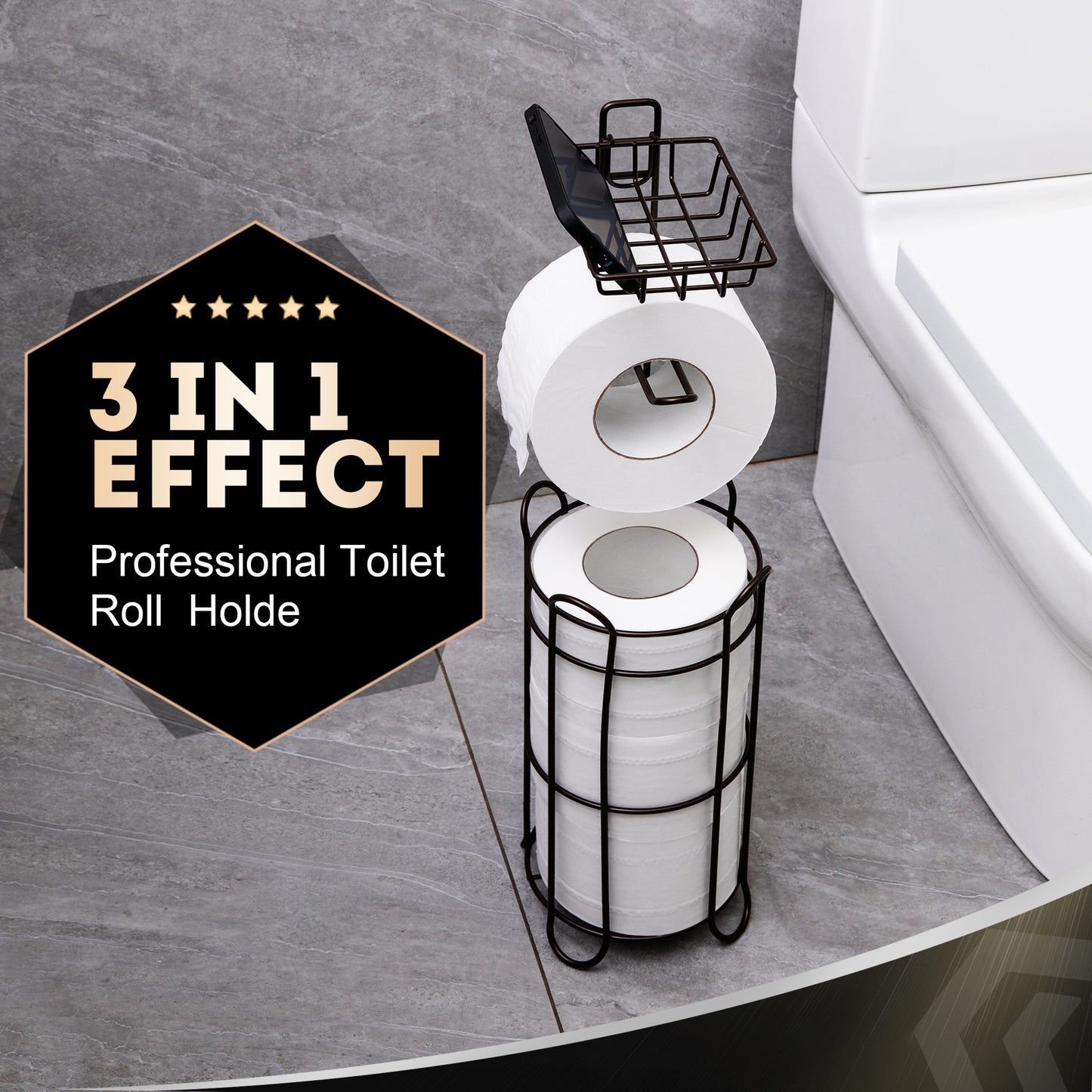 Toilet Paper Holder Holder With Shelf,Bathroom With Toilet Convenient Shelf, Holds Mega Rolls, Phone,Brown