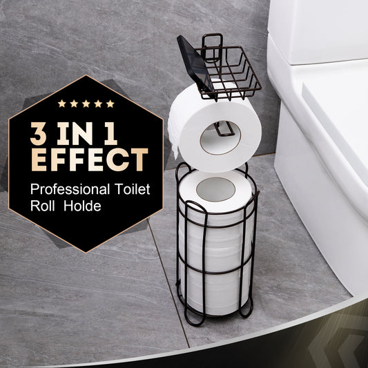 Toilet Paper Holder Holder With Shelf,Bathroom With Toilet Convenient Shelf, Holds Mega Rolls, Phone,Brown