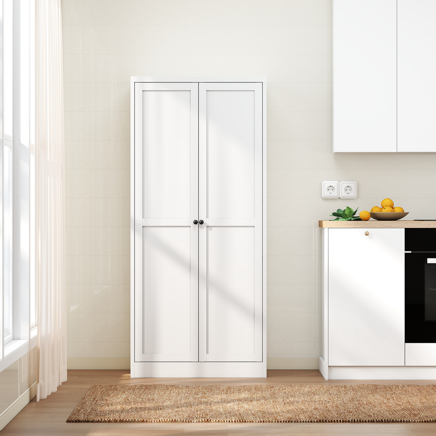 61  White Metal Kitchen Pantry Cabinet Adjustable Storage With 4 Shelves  110lb Capacity , Heavy Duty Freestanding Pantry Organizer For Kitchen, Pantry, Living Room