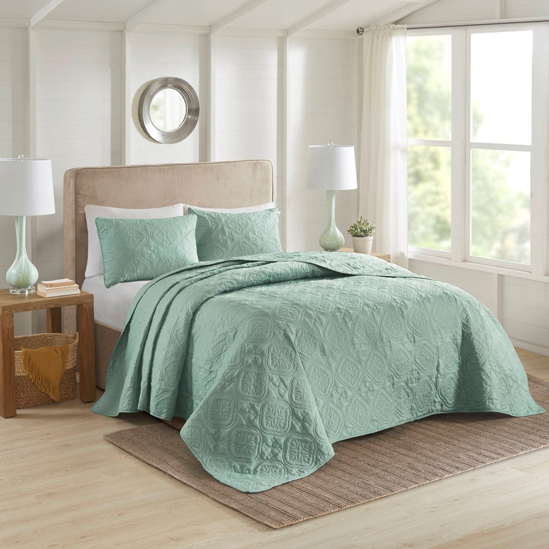 3 Piece Reversible Bedspread Set Seafoam Full Queen