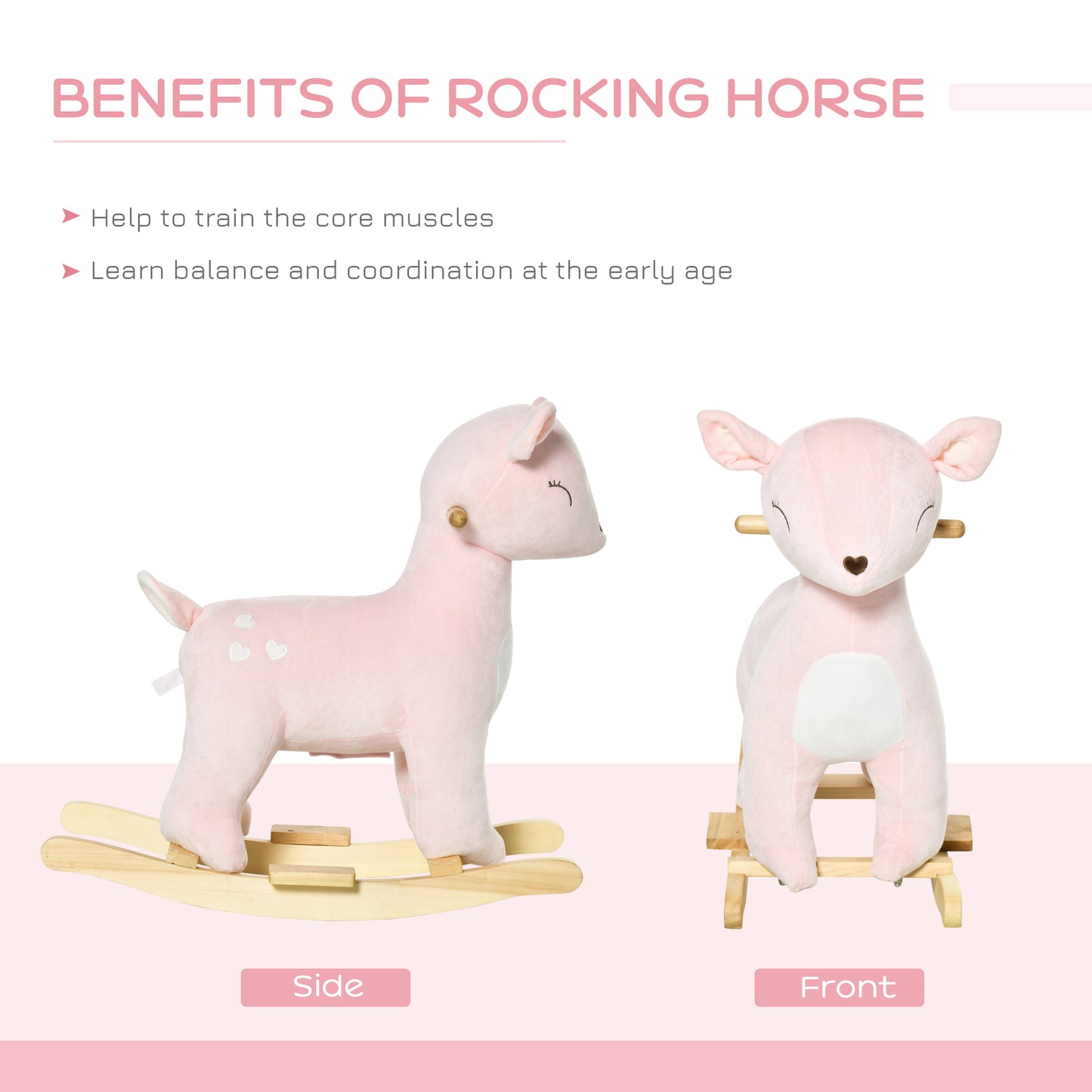 Kids Plush Ride-On Rocking Horse Deer-shaped Plush Toy Rocker With Realistic Sounds For Child 36-72 Months Pink