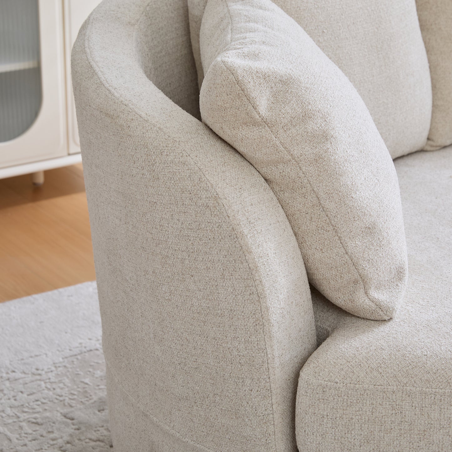 73.82  Wide Curved Sofa, Modern Luxury Plush Chenille Extra-Deep Seat, 4 Removable Cushions, Suitable For Small Spaces, Living Rooms, Bedrooms,Beige
