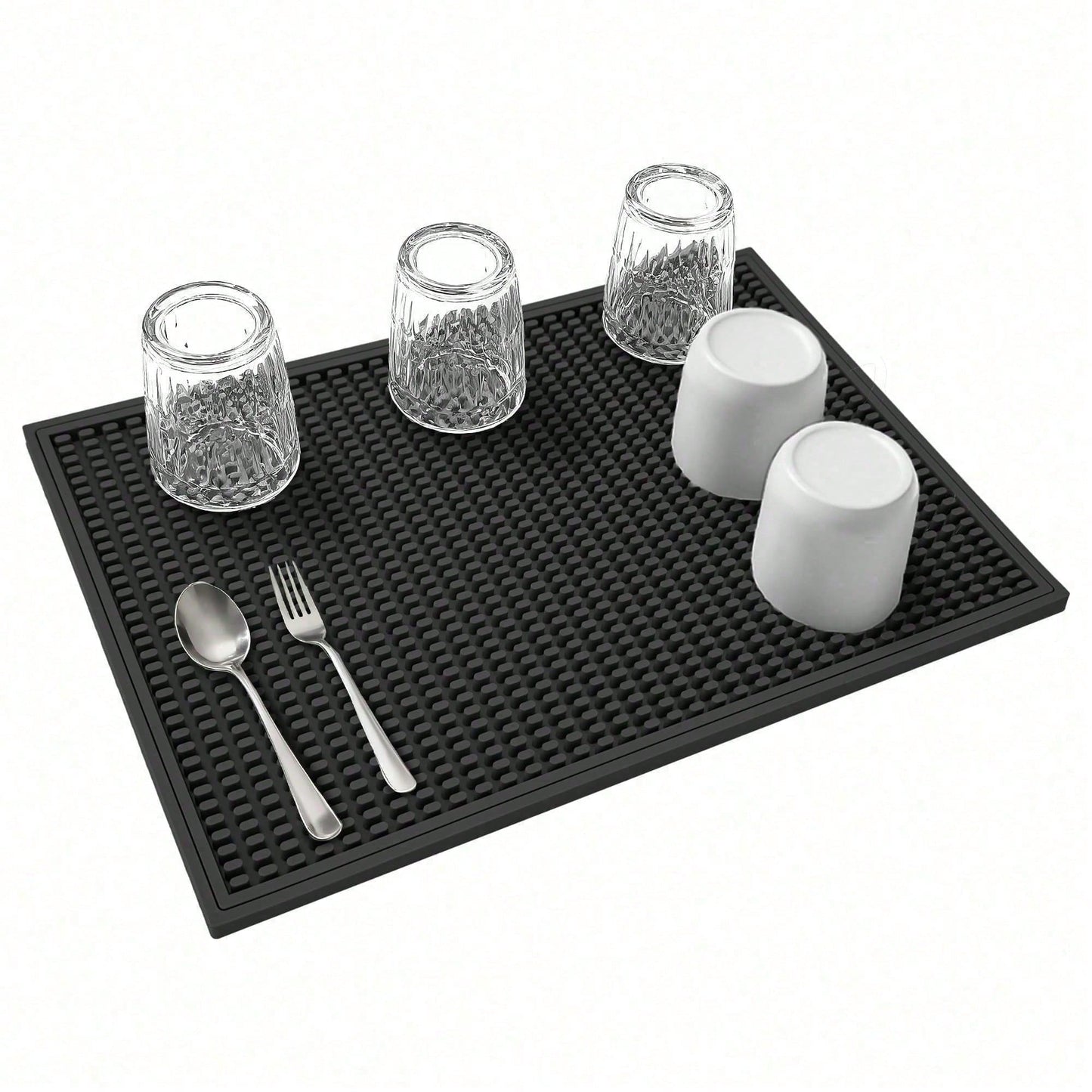 Set Of 2 18x12 Inch Heat Resistant Rubber Drying Mats, Multi Purpose Dish Draining Pads For Kitchen Countertops.