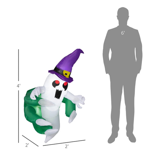 3.9ft Inflatable Halloween Window Sticker Ghost, Blow Up LED  Display For Garden Indoor Outdoor