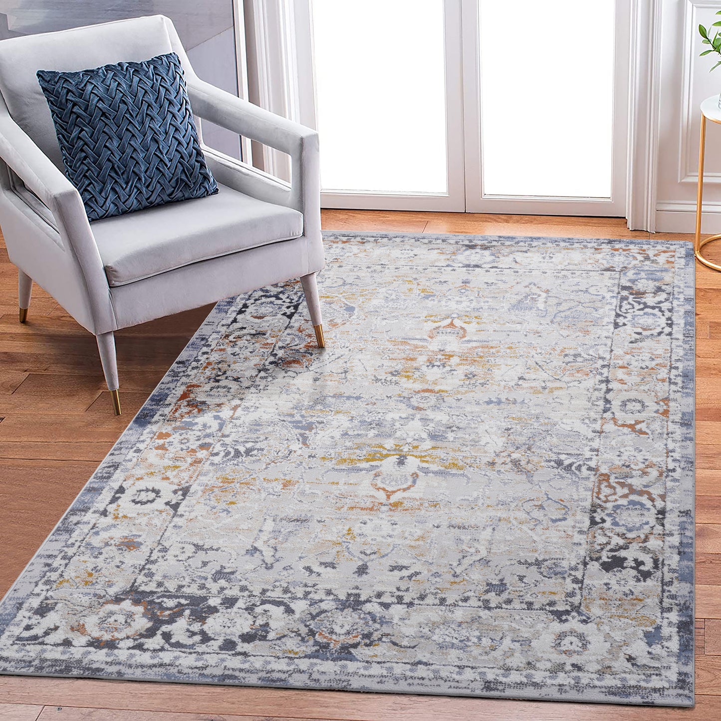 PAYAS   8X10 Ivory  Grey  Traditional Area Rug