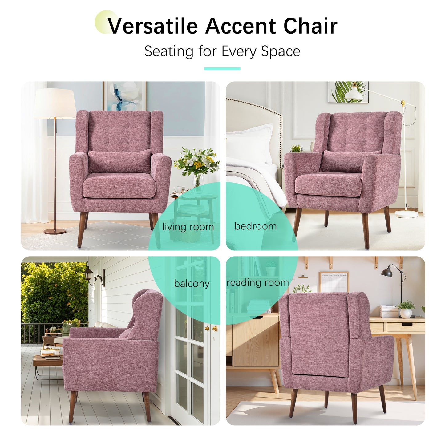 Modern Accent Chair,Chenille Living Room Lounge Chair W Throw Pillow,Comfy Reading Chair,Mid Century Living Room Chair, Lounge Arm Chairs Armchair For Living Room Bedroom Purple