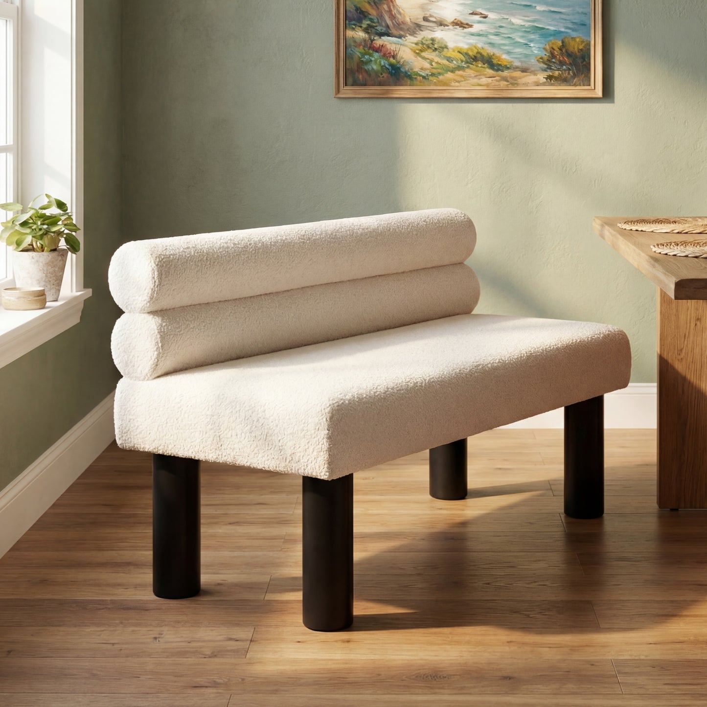 Upholstered Dining Bench, End Of Bed, Entryway Bench, Ottoman For Dining Room, Bedroom, Living Room, Rubber Wood Leg 300 LBS Support, Beige