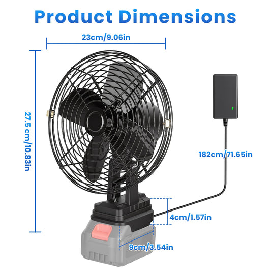 1Pc 9.06In Portable Jobsite Fan Compatible With 21V Battery Cordless Workshop Fan With 2 Speeds For Jobsite Garage Power Outages Battery Not Included