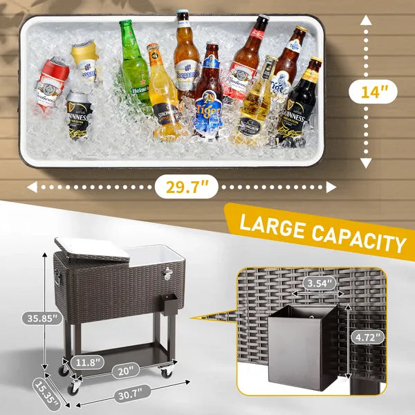 80QT Rattan Square Legs Cooler With Shelf