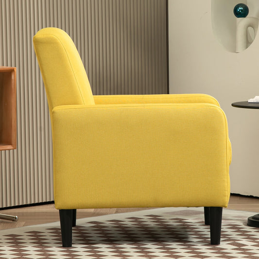 Faux Linen Upholstered Accent Chair, Modern Armchair With Solid Wood Frame, Single Sofa Chair For Living Room Bedroom