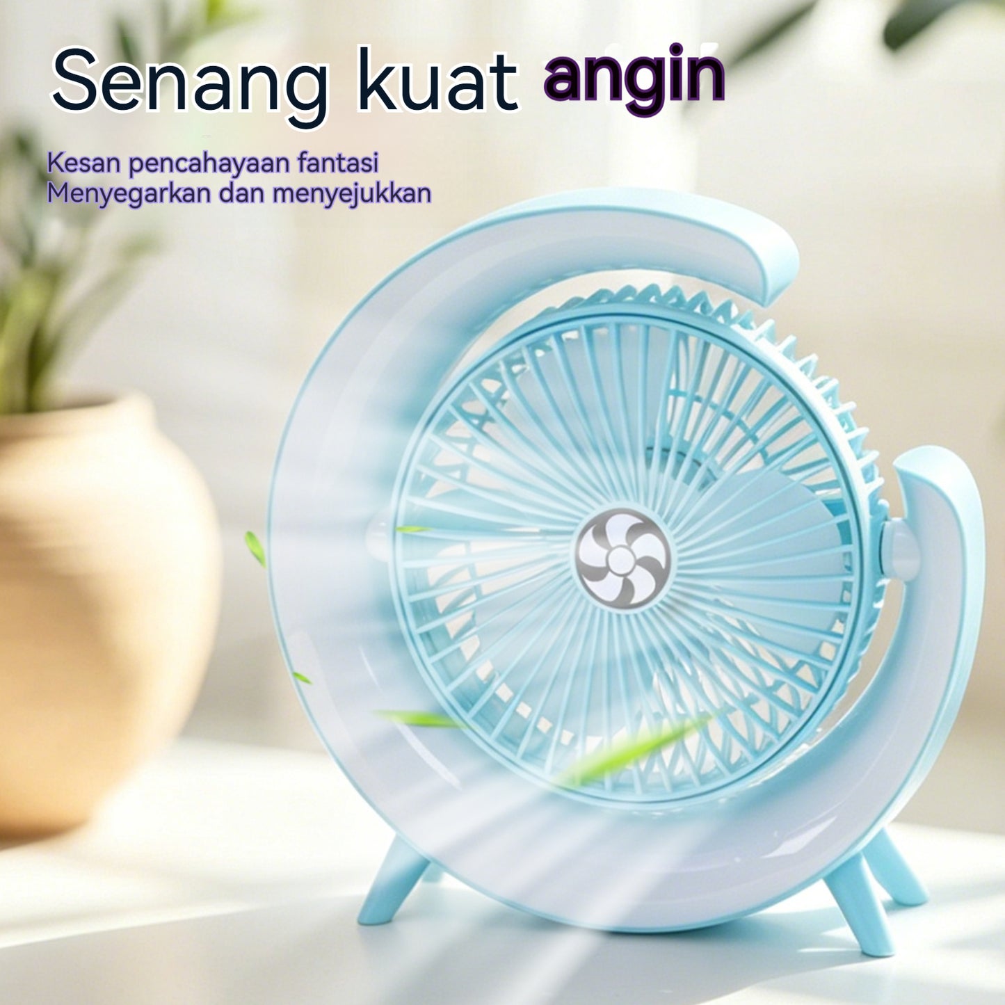 Lamp Effect Fan Blue Li-On Rechargeable