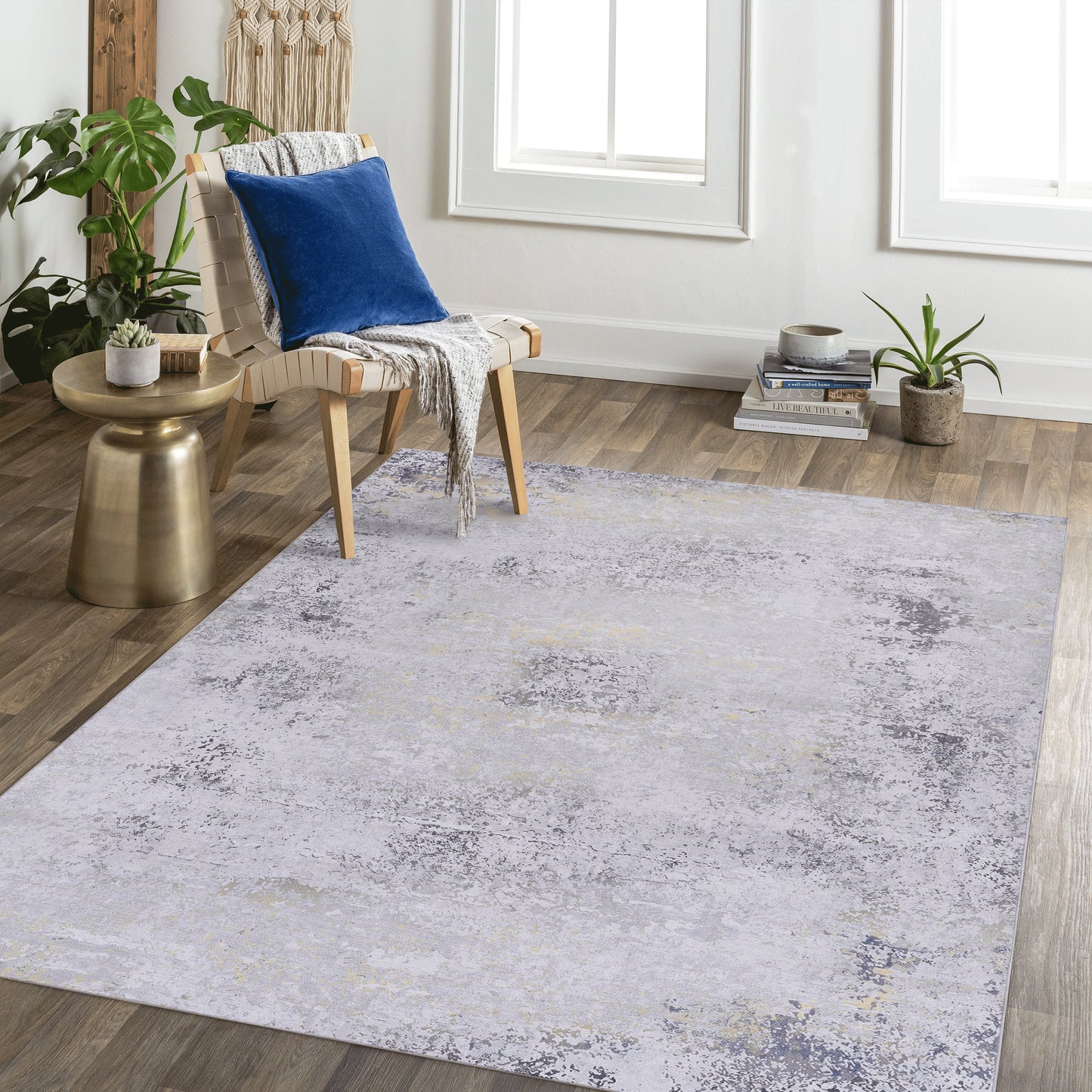 MAVAL Gold Washable Rug 3x5 Area Rug  Gray Gold, 3' X 5'